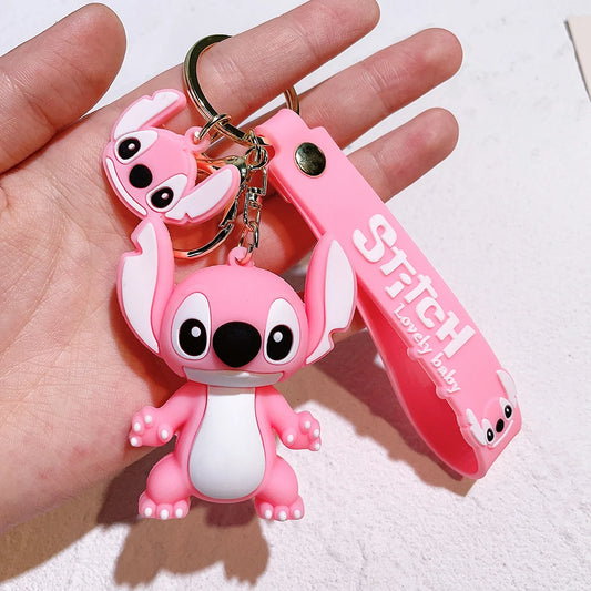 "Stitch Sweet Pink Angel Keychain - Cute Anime Pendant for Women, Girls"